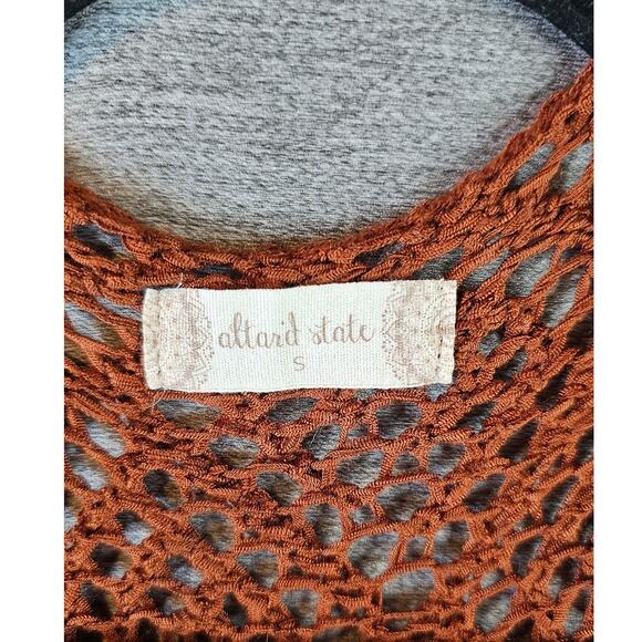 Altar'd State Burnt Orange Open Lace Crochet Long Duster Vest Shrug Small - Picture 4 of 7